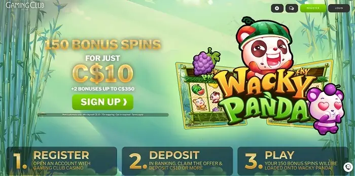 150 bonus spins on Wacky Panda for $10 deposit 